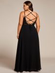 Convertible Chiffon Lace Open Back Spaghetti Straps Bridesmaid Dress – Black