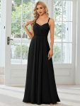 Convertible Chiffon Lace Open Back Spaghetti Straps Bridesmaid Dress – Black