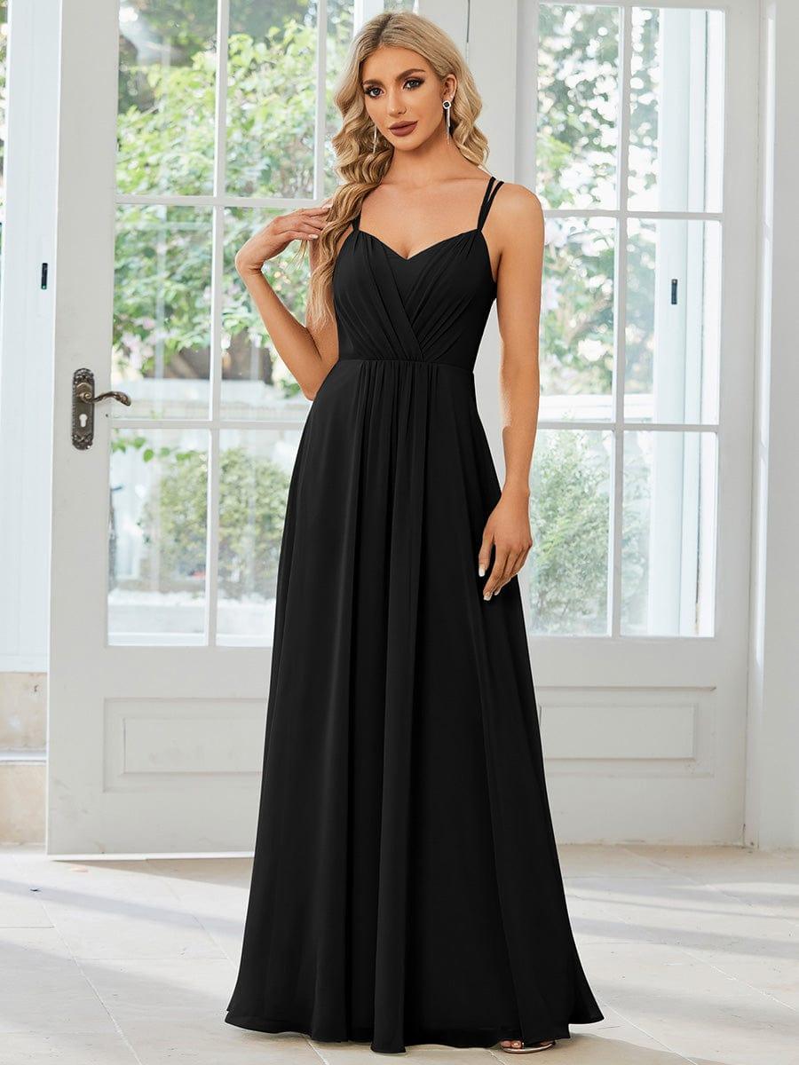 Convertible Chiffon Lace Open Back Spaghetti Straps Bridesmaid Dress - Black Convertible Chiffon Lace Open Back Spaghetti Straps Bridesmaid Dress - Black
