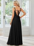 Convertible Chiffon Lace Open Back Spaghetti Straps Bridesmaid Dress – Black