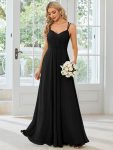 Convertible Chiffon Lace Open Back Spaghetti Straps Bridesmaid Dress – Black