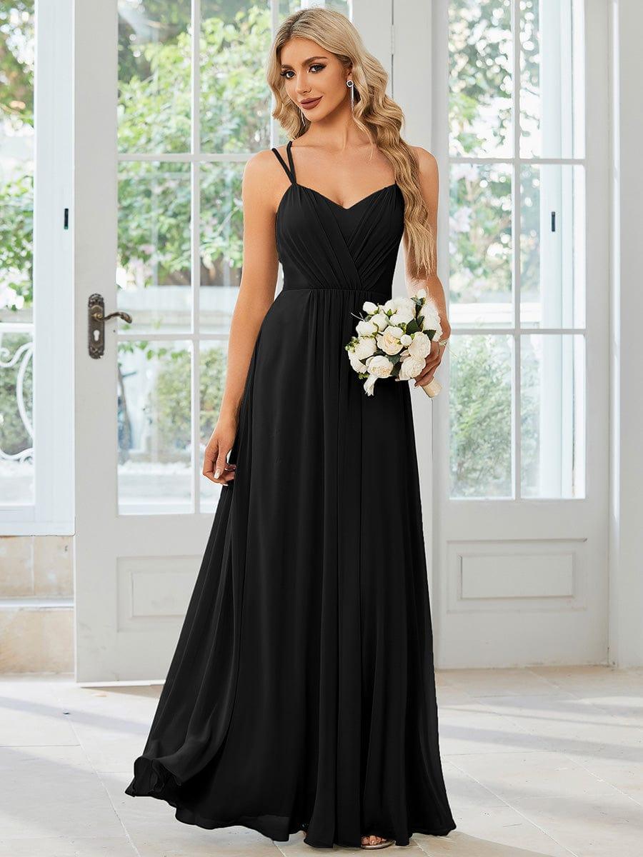 Convertible Chiffon Lace Open Back Spaghetti Straps Bridesmaid Dress - Black Convertible Chiffon Lace Open Back Spaghetti Straps Bridesmaid Dress - Black