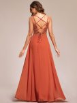 Convertible Chiffon Lace Open Back Spaghetti Straps Bridesmaid Dress – Burnt Orange