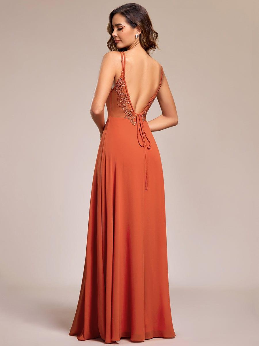 Convertible Chiffon Lace Open Back Spaghetti Straps Bridesmaid Dress - Burnt Orange Convertible Chiffon Lace Open Back Spaghetti Straps Bridesmaid Dress - Burnt Orange