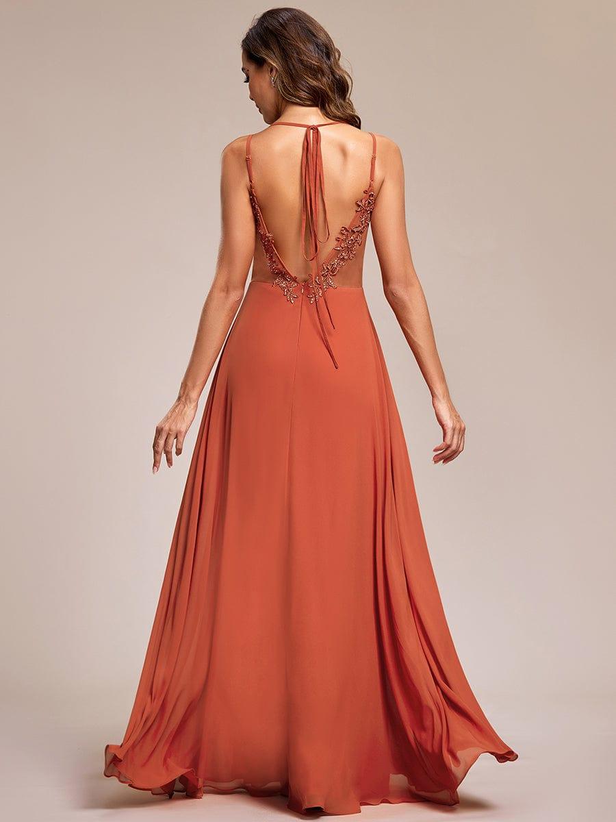 Convertible Chiffon Lace Open Back Spaghetti Straps Bridesmaid Dress - Burnt Orange Convertible Chiffon Lace Open Back Spaghetti Straps Bridesmaid Dress - Burnt Orange