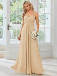Convertible Chiffon Lace Open Back Spaghetti Straps Bridesmaid Dress – Champagne