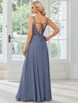 Convertible Chiffon Lace Open Back Spaghetti Straps Bridesmaid Dress – Dusty Blue