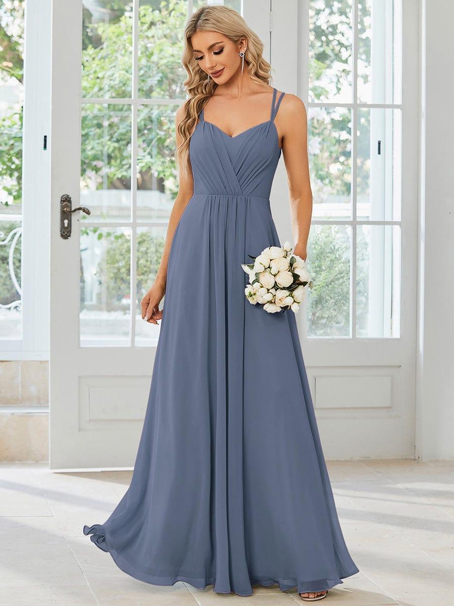 Convertible Chiffon Lace Open Back Spaghetti Straps Bridesmaid Dress - Dusty Blue Convertible Chiffon Lace Open Back Spaghetti Straps Bridesmaid Dress - Dusty Blue