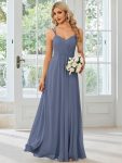 Convertible Chiffon Lace Open Back Spaghetti Straps Bridesmaid Dress – Dusty Blue