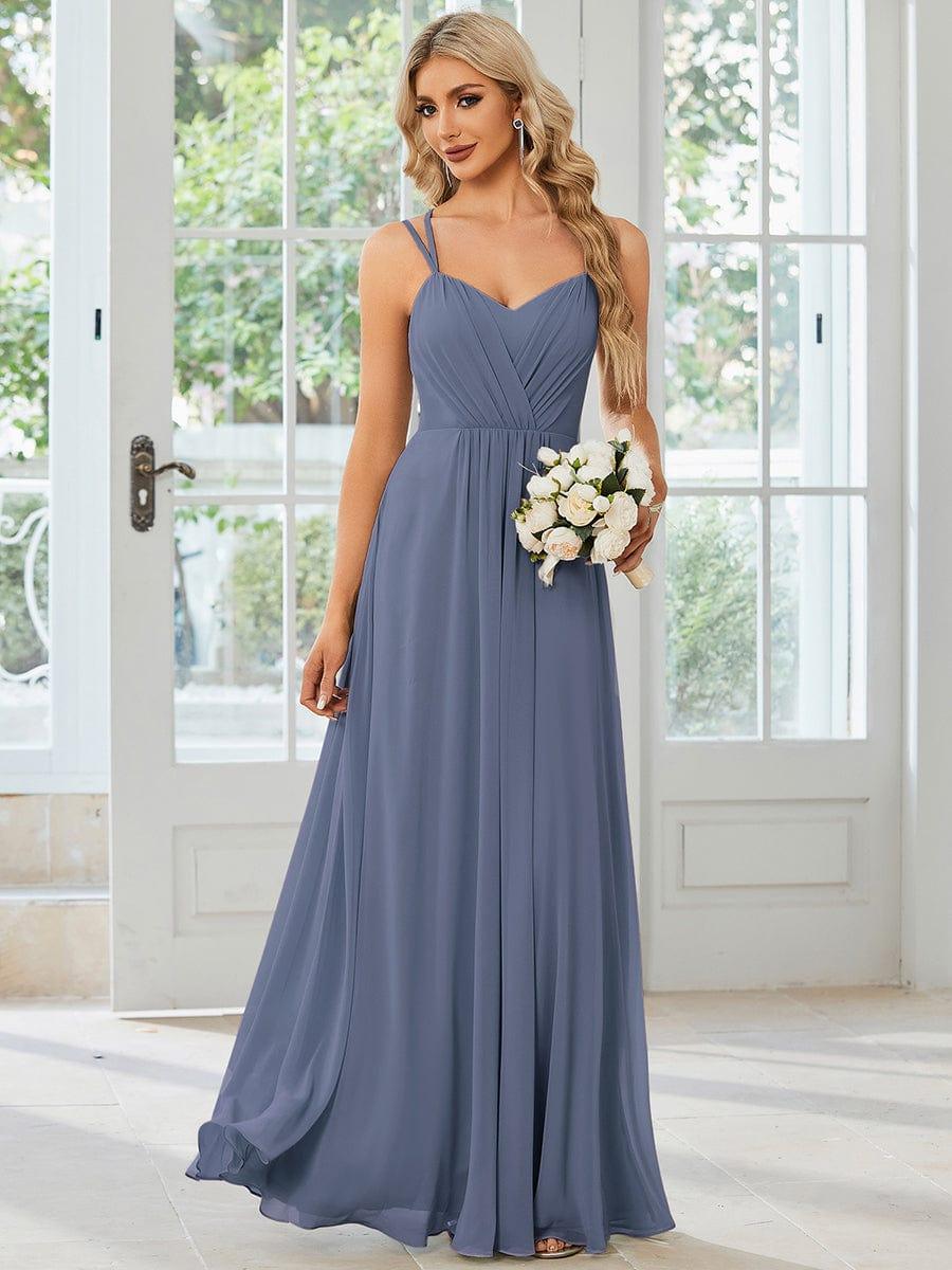 Convertible Chiffon Lace Open Back Spaghetti Straps Bridesmaid Dress - Dusty Blue Convertible Chiffon Lace Open Back Spaghetti Straps Bridesmaid Dress - Dusty Blue