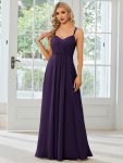 Convertible Chiffon Lace Open Back Spaghetti Straps Bridesmaid Dress – Dark Purple