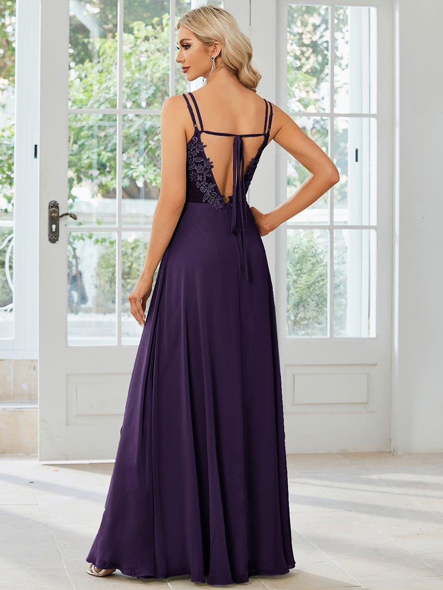 Convertible Chiffon Lace Open Back Spaghetti Straps Bridesmaid Dress - Dark Purple Convertible Chiffon Lace Open Back Spaghetti Straps Bridesmaid Dress - Dark Purple