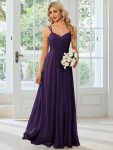 Convertible Chiffon Lace Open Back Spaghetti Straps Bridesmaid Dress – Dark Purple