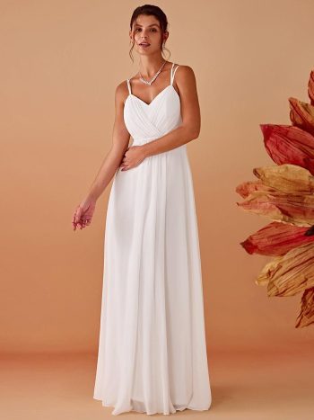 Convertible Chiffon Lace Open Back Spaghetti Straps Bridesmaid Dress - White