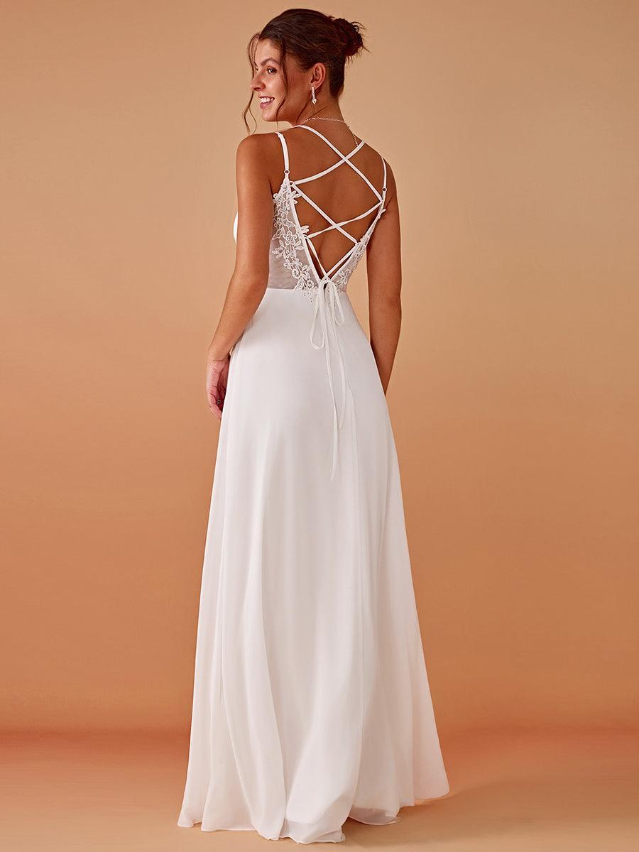 Convertible Chiffon Lace Open Back Spaghetti Straps Bridesmaid Dress - White Convertible Chiffon Lace Open Back Spaghetti Straps Bridesmaid Dress - White