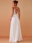 Convertible Chiffon Lace Open Back Spaghetti Straps Bridesmaid Dress – White
