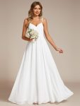 Convertible Chiffon Lace Open Back Spaghetti Straps Bridesmaid Dress – White