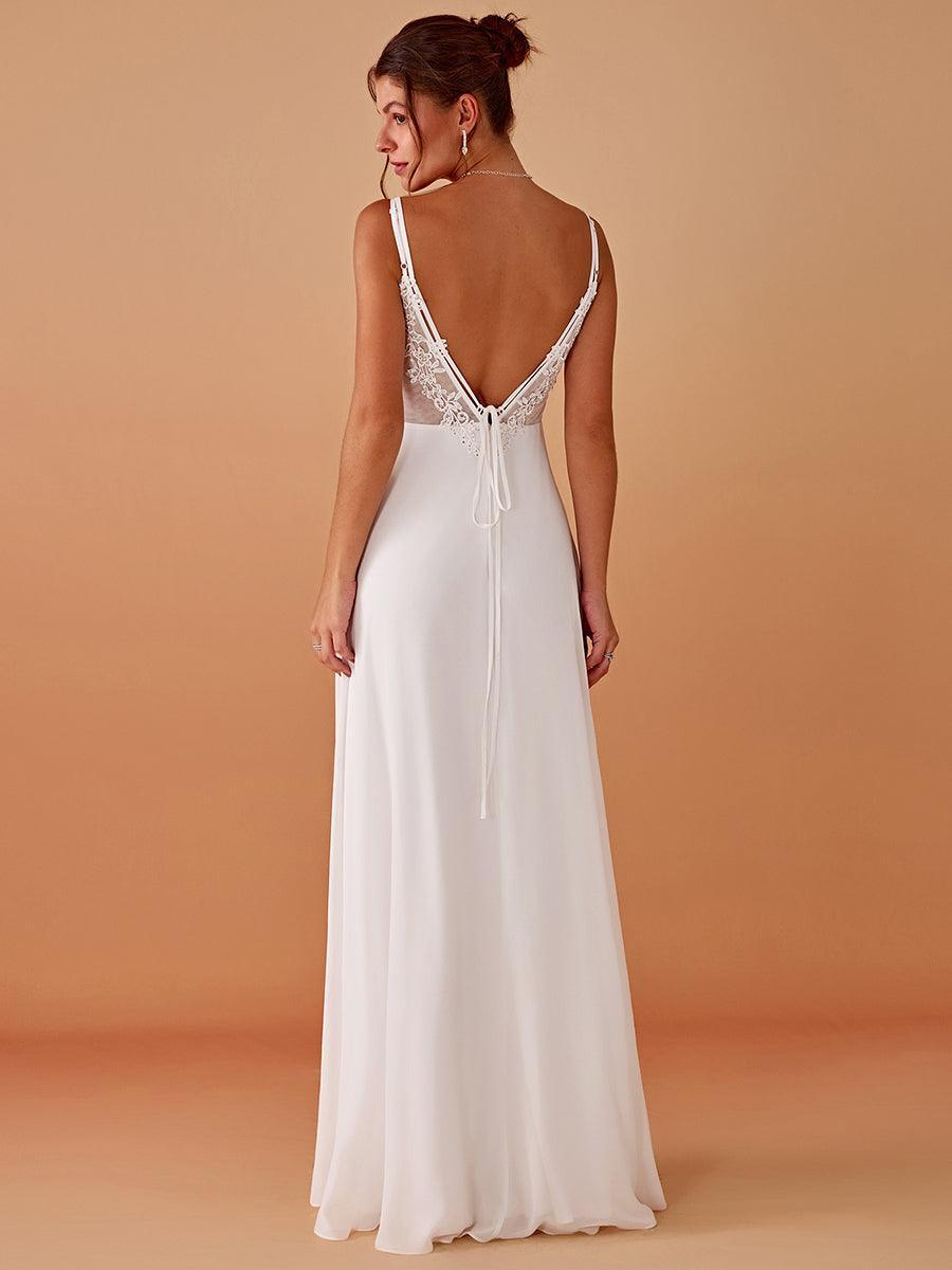 Convertible Chiffon Lace Open Back Spaghetti Straps Bridesmaid Dress - White Convertible Chiffon Lace Open Back Spaghetti Straps Bridesmaid Dress - White
