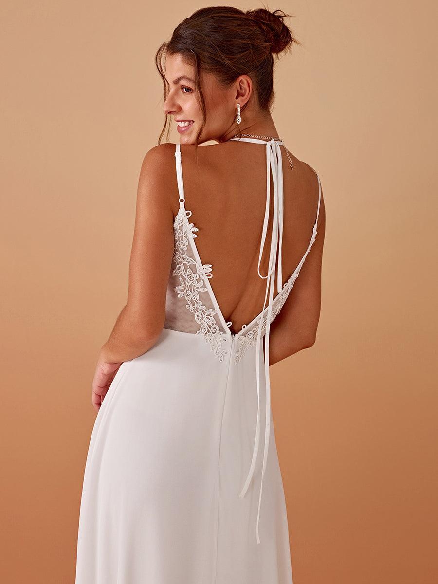 Convertible Chiffon Lace Open Back Spaghetti Straps Bridesmaid Dress - White Convertible Chiffon Lace Open Back Spaghetti Straps Bridesmaid Dress - White