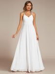 Convertible Chiffon Lace Open Back Spaghetti Straps Bridesmaid Dress – White