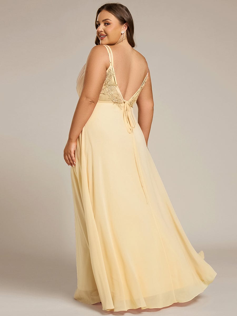 Convertible Chiffon Lace Open Back Spaghetti Straps Bridesmaid Dress - Yellow Convertible Chiffon Lace Open Back Spaghetti Straps Bridesmaid Dress - Yellow