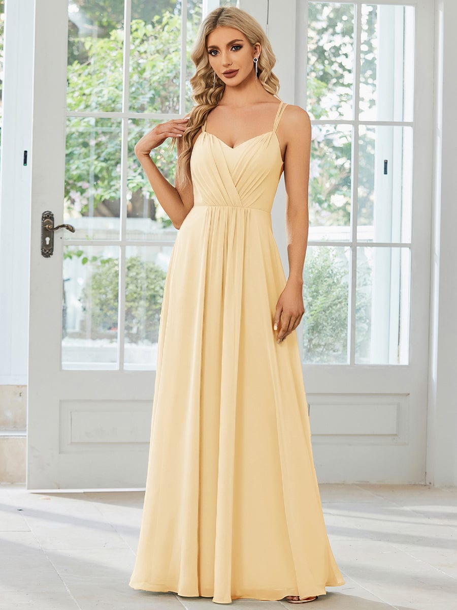Convertible Chiffon Lace Open Back Spaghetti Straps Bridesmaid Dress - Yellow Convertible Chiffon Lace Open Back Spaghetti Straps Bridesmaid Dress - Yellow