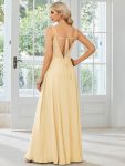 Convertible Chiffon Lace Open Back Spaghetti Straps Bridesmaid Dress – Yellow