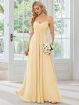 Convertible Chiffon Lace Open Back Spaghetti Straps Bridesmaid Dress – Yellow
