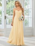 Convertible Chiffon Lace Open Back Spaghetti Straps Bridesmaid Dress – Yellow