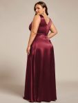 V-neck Empire Waist Satin Maxi Bridesmaid Dress with Pockets – Burgundy