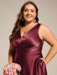 Double V-neck Satin Maxi Formal Dress with Pockets – Burgundy