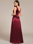 V-neck Empire Waist Satin Maxi Bridesmaid Dress with Pockets – Burgundy