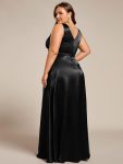 Double V-neck Satin Maxi Formal Dress with Pockets – Black