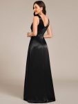 Double V-neck Satin Maxi Formal Dress with Pockets – Black