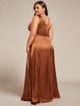 Double V-neck Satin Maxi Formal Dress with Pockets – Copper