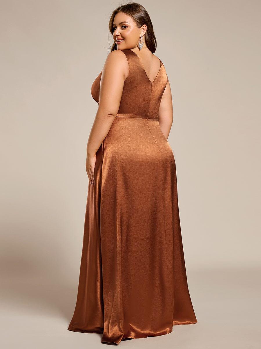 Double V-neck Satin Maxi Formal Dress with Pockets - Copper Double V-neck Satin Maxi Formal Dress with Pockets - Copper
