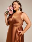 Double V-neck Satin Maxi Formal Dress with Pockets – Copper