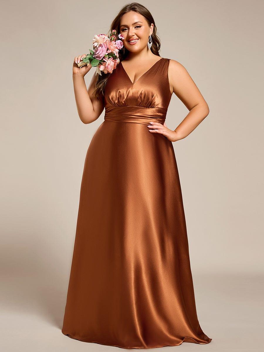 Double V-neck Satin Maxi Formal Dress with Pockets - Copper Double V-neck Satin Maxi Formal Dress with Pockets - Copper