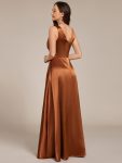 Double V-neck Satin Maxi Formal Dress with Pockets – Copper