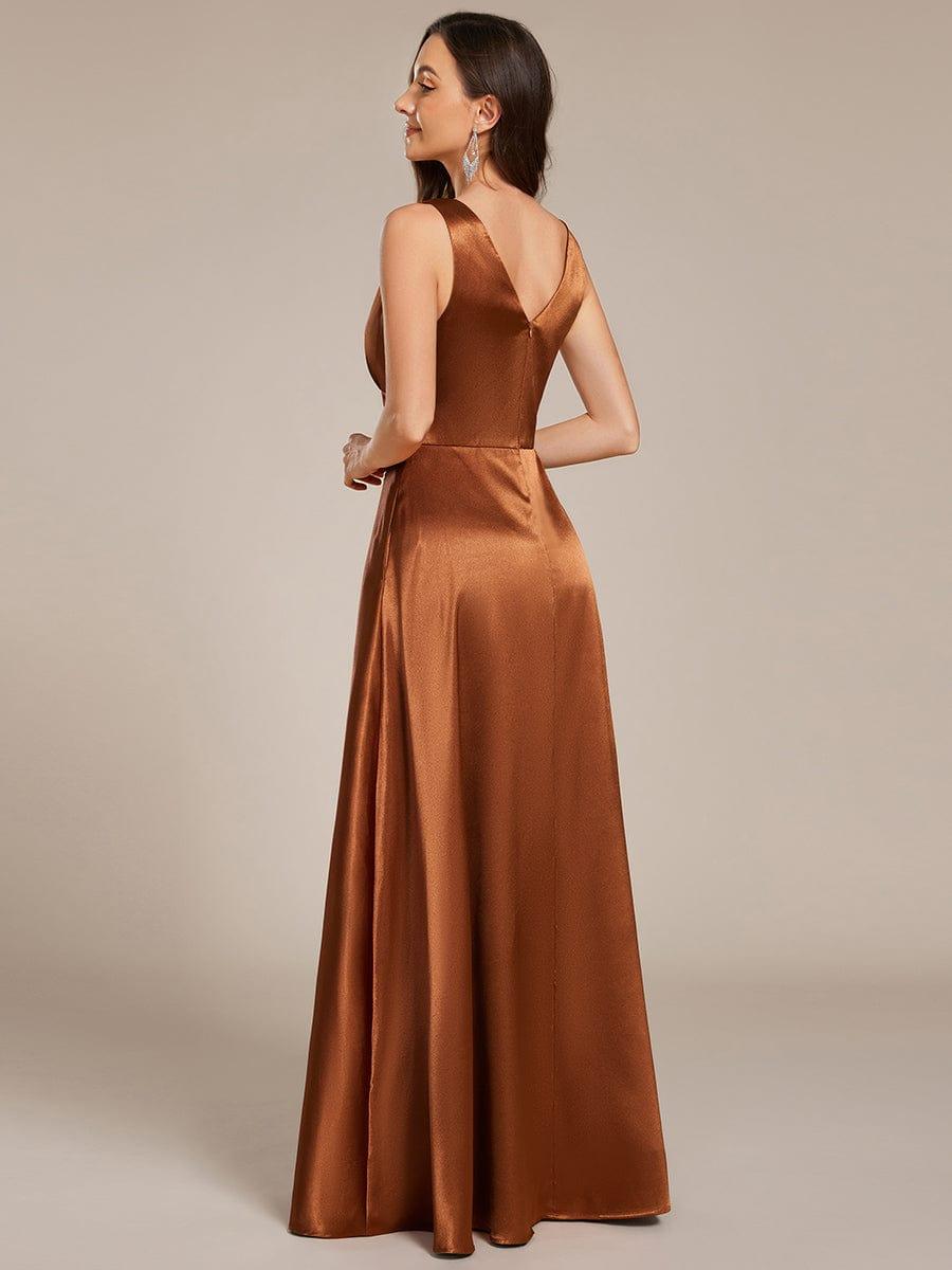 Double V-neck Satin Maxi Formal Dress with Pockets - Copper Double V-neck Satin Maxi Formal Dress with Pockets - Copper