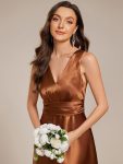 Double V-neck Satin Maxi Formal Dress with Pockets – Copper