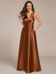 Double V-neck Satin Maxi Formal Dress with Pockets – Copper
