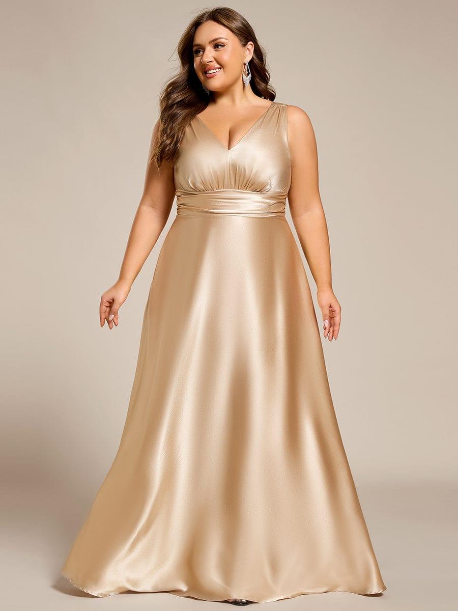 V-neck Empire Waist Satin Maxi Bridesmaid Dress with Pockets - Champagne V-neck Empire Waist Satin Maxi Bridesmaid Dress with Pockets - Champagne