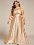 Double V-neck Satin Maxi Formal Dress with Pockets – Champagne