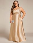 Double V-neck Satin Maxi Formal Dress with Pockets – Champagne