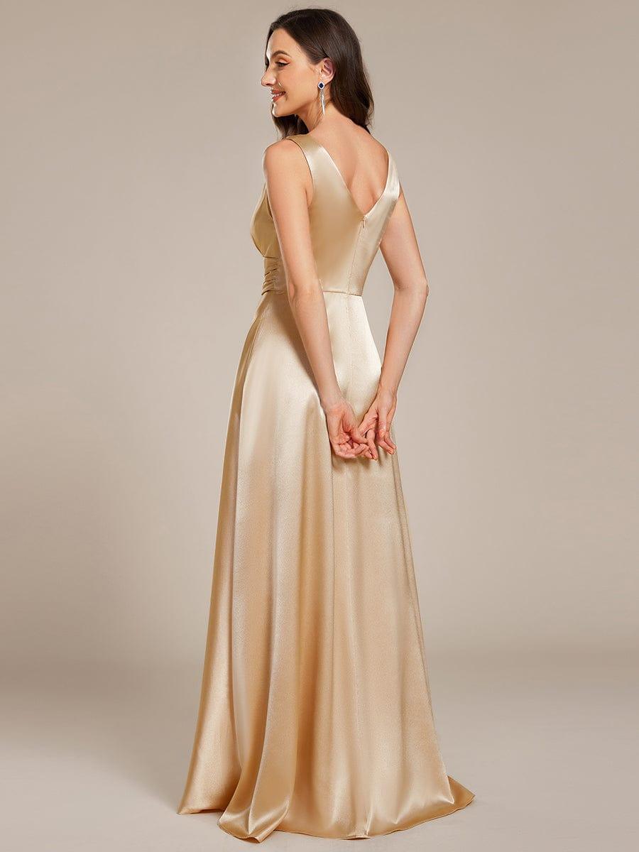 V-neck Empire Waist Satin Maxi Bridesmaid Dress with Pockets - Champagne V-neck Empire Waist Satin Maxi Bridesmaid Dress with Pockets - Champagne