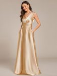 V-neck Empire Waist Satin Maxi Bridesmaid Dress with Pockets – Champagne