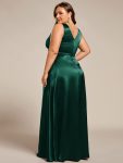 Double V-neck Satin Maxi Formal Dress with Pockets – Dark Green