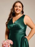 V-neck Empire Waist Satin Maxi Bridesmaid Dress with Pockets – Dark Green