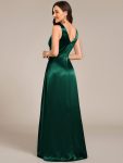 Double V-neck Satin Maxi Formal Dress with Pockets – Dark Green